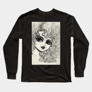 Portrait of a young curly hair girl Long Sleeve T-Shirt